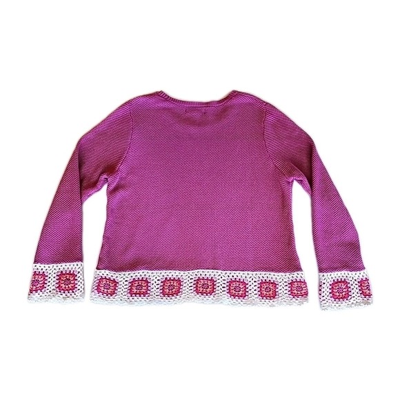 VTG 80s 90s Joseph A Granny Square Crochet Pullover Sweater Sz XL Pink Boxy Boho - Picture 3 of 9